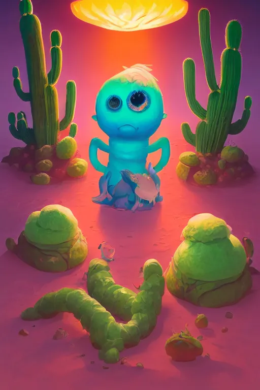 Image similar to roots cactus sushi cristal smurf ghost creature animal sushi cristal very big eye roots cactus elemental flush of force nature micro world fluo fishscale, behance hd by jesper ejsing, by rhads, makoto shinkai and lois van baarle, ilya kuvshinov, rossdraws radiating a glowing aura global illumination ray tracing hdr