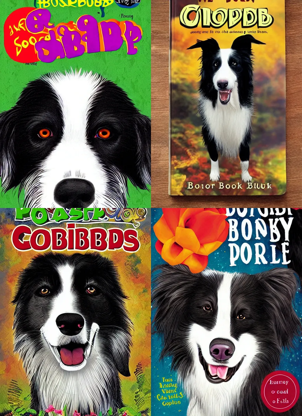 Prompt: goosebumps book cover, border collie dog