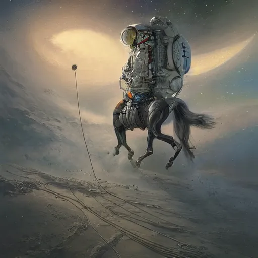 Prompt: astronaut below the horse, industrial sci - fi, by mandy jurgens, ernst haeckel, james jean