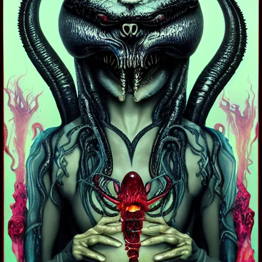 Image similar to scorn giger venom alien doom zdislaw bekinski horror hell alien tentacles satan fire flame octopus, beautiful underwater redhead ballerina portrait as a belly dancer, pixar style, by tristan eaton stanley artgerm and tom bagshaw.