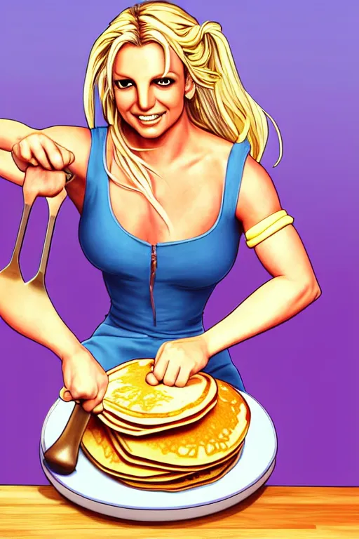 Prompt: britney spears making pancakes, animation pixar style, by pendleton ward, magali villeneuve, artgerm, rob rey and kentaro miura style, golden ratio, trending on art station