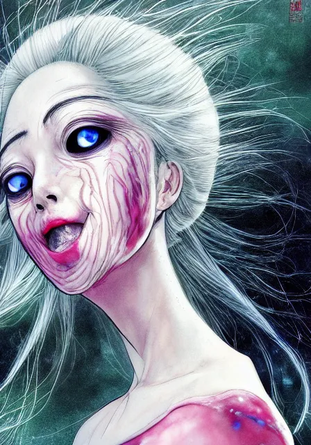 Image similar to beautiful portrait of a slime woman's face by aramaki shinji, amano yoshitaka, junji ito, tsutomu nihei, lilia alvarado, 8 k, hd