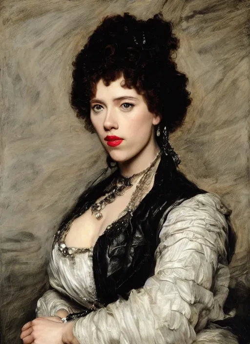 Prompt: , , Scarlett Johansson dressed as black cannery,, Dramatic, Edge, Good, Infused, Backlight, De-Noise, VFX, insanely detailed and intricate, hypermaximalist, facial ,elegant, ornate, hyper realistic, super detailed, by Anthony Van Dyck, by Ivan Shishkin, by John Constable