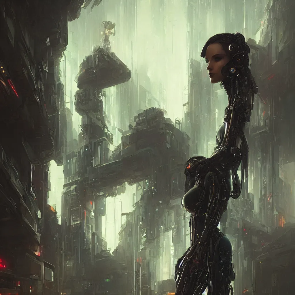 Image similar to portrait of a cyberpunk beautiful young woman by Greg Rutkowski, biomechanical, highly detailed, Blade Runner background, futuristic, digital engine, luminous, vapor