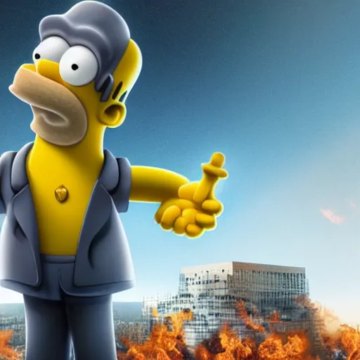 Prompt: Render of Homer as a Spy in his new movie, Poster, 4k highly detailed