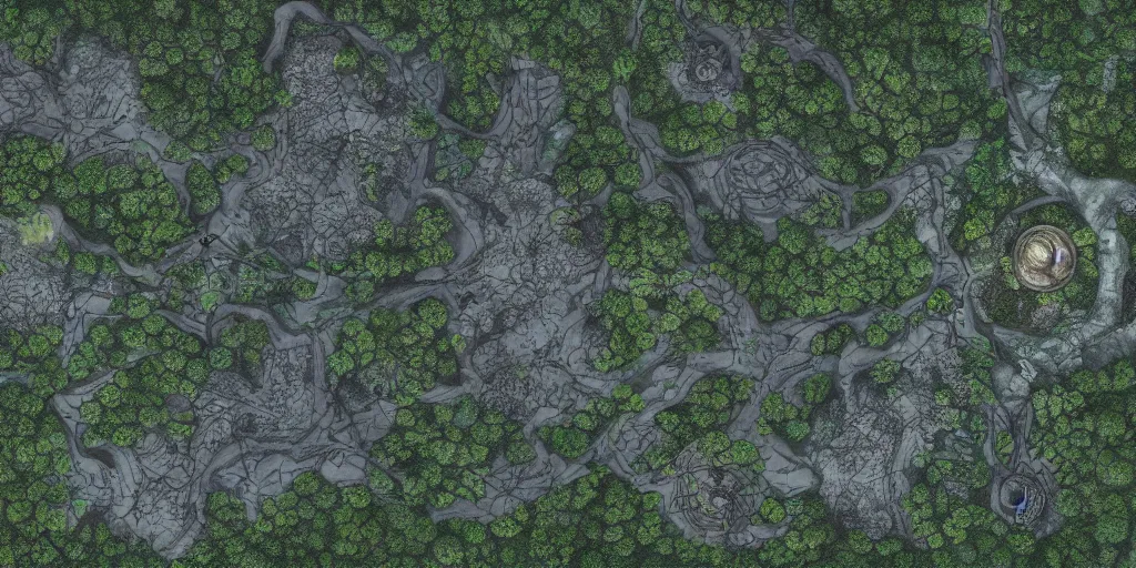 Image similar to a moonlit clearing in the woods, gridless tabletop roleplaying game map, top - down perspective, beautiful, 8 k, high quality digital art