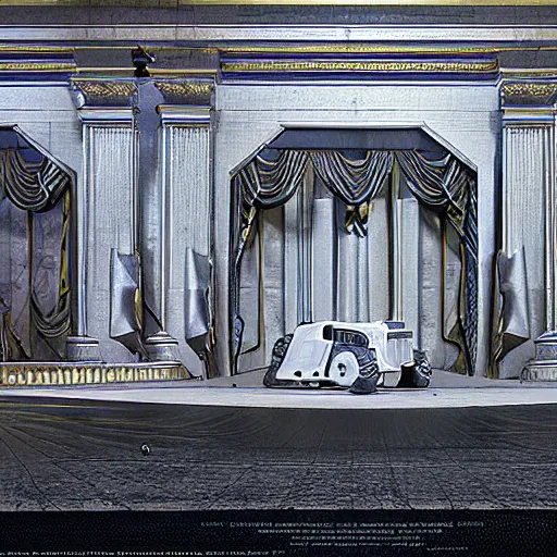 Image similar to sci-fi car and wall structure in the coronation of napoleon painting by Jacques-Louis David in the The Martian film 2011 and point cloud in the middle and everything in form of zaha hadid architects artwork by caravaggio unreal engine 5 keyshot octane lighting ultra high detail ultra hyper realism 8k 16k in plastic dark tilt shift full-length view