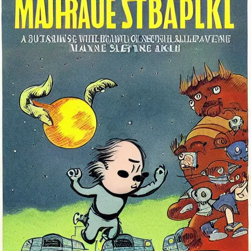 Image similar to an unstoppable force takes over the universe, maurice sendak, roald dahl, shel silverstein