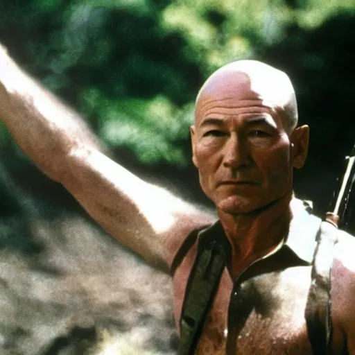 Image similar to a film still of patrick stewart in the movie rambo