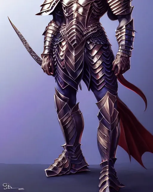 Image similar to Full body character concept art of an anime draconian warrior knight, iridescent scales, cool face, muscular, by Stanley Artgerm Lau, WLOP, Rossdraws, James Jean, Andrei Riabovitchev, Marc Simonetti, and Sakimichan, tranding on artstation