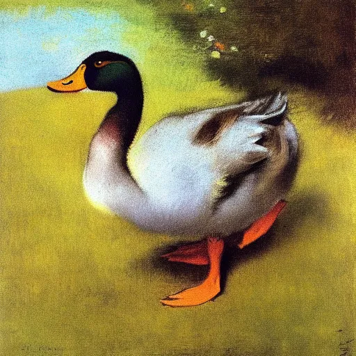 Image similar to a duck on the prowl oil painting edgar degas