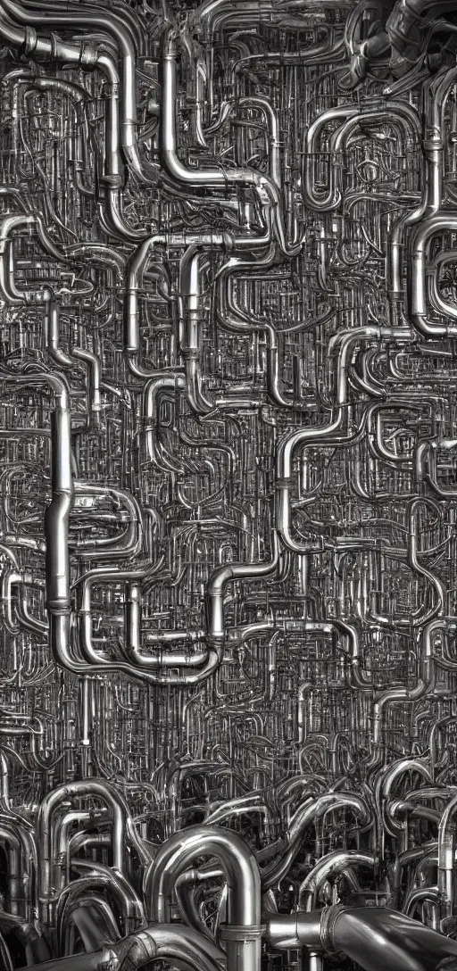 Image similar to Hr giger style infinite sprawling network of pipes and valves,