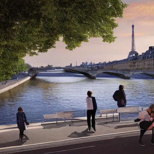 Image similar to the bank of the seine in paris in the year 2 0 2 0