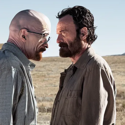 Prompt: walter white face to face with rick grimes