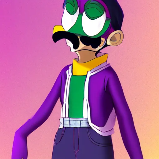 Prompt: a full body portrait of waluigi in aangs clothes, very detailed, high quality, illustration, trending on artstation