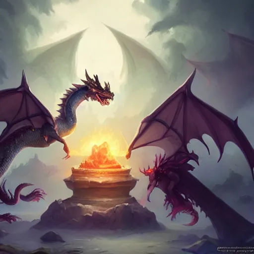 Prompt: Coherent & Accurate & Well shaped : magical dragon, epic fantasy style, in the style of Greg Rutkowski, hearthstone artwork