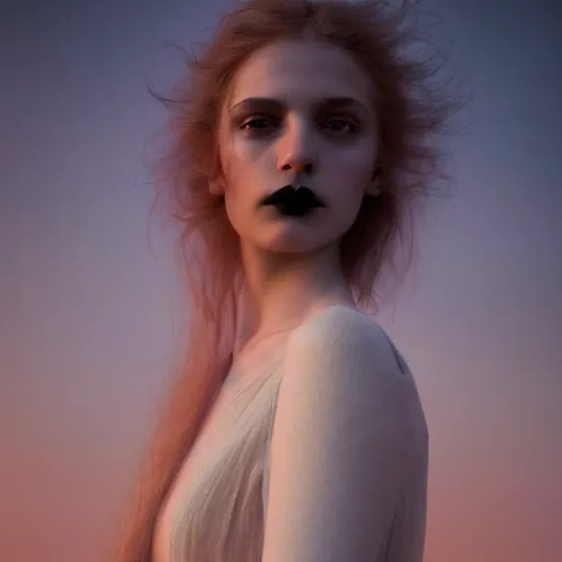 Image similar to photographic portrait of a stunningly beautiful gothic secessionist movement female in soft dreamy light at sunset, contemporary fashion shoot, by edward robert hughes, annie leibovitz and steve mccurry, david lazar, jimmy nelsson, breathtaking, 8 k resolution, extremely detailed, beautiful, establishing shot, artistic, hyperrealistic, beautiful face, octane render