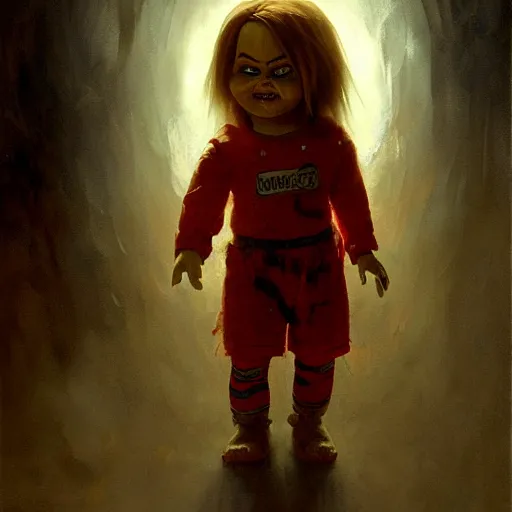 Image similar to the doll chucky as the angel seraphim according to the prophet isaiah, oil painting, by greg rutkowski