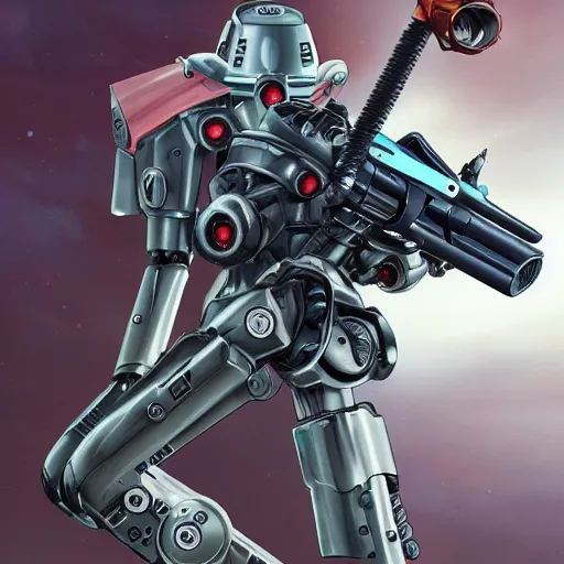 Image similar to ruger redhawk 3 5 7 8 shot revolver mobile combat suit firearm rococo robot, smith & wesson 6 8 6 mecha android, detailed illustration, concept art, smooth, sharp focus, by rem koolhas, bandai macross box art, canon eos r 3