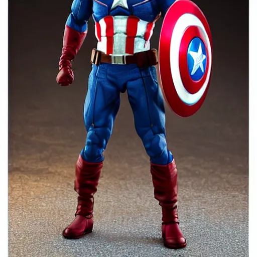 Image similar to a wax statue of captain america, action figure, detailed, smooth,