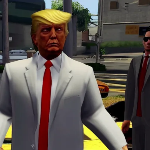 Image similar to donald trump in a gang outfit in gta.