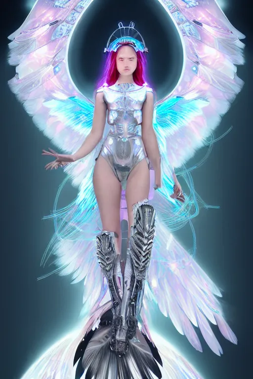 Prompt: portrait futuristic angel Girl with halo and wings and feathers and silver mirror armor, in future cyberpunk tokyo rooftop , ssci-fi, fantasy, intricate, very very beautiful, elegant, human anatomy, human structure, neon light, highly detailed, digital painting, artstation, concept art, smooth, sharp focus, illustration, art by tian zi and WLOP and alphonse mucha