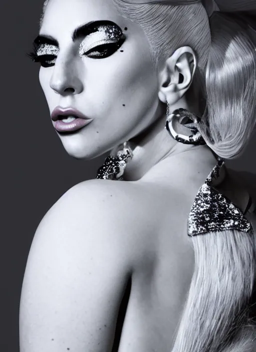 Prompt: lady gaga fashion photoshoot by nick knight editorial studio lighting Highly realistic. High resolution. Highly detailed. Dramatic. 8k.4k.