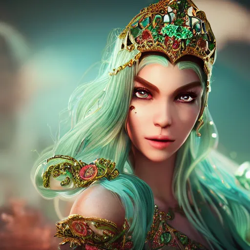 Image similar to wonderful princess of emerald with fair skin, ornate 8 k gorgeous intricate detailed, accent lighting, dramatic light, octane render