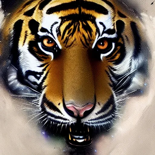 Image similar to an tiger wearing an astronaut suit,digital art,ultra realistic,ultra detailed,art by greg rutkowski,hyperdetailed,detailed face,photorealiatic,professional lighting