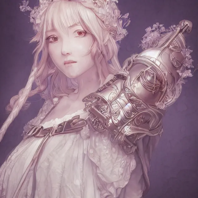 Image similar to studio portrait of neutral good colorful female cleric bard healer as absurdly beautiful, elegant, young sensual anime girl, ultrafine hyperrealistic detailed face illustration by kim jung gi, irakli nadar, intricate linework, sharp focus, bright colors, matte, octopath traveler, final fantasy, unreal engine highly rendered, global illumination, radiant light, intricate environment