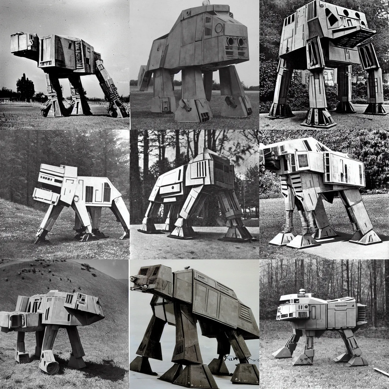 Prompt: a at - at walker from star wars in ww 2, old photograph, ww 2 photo