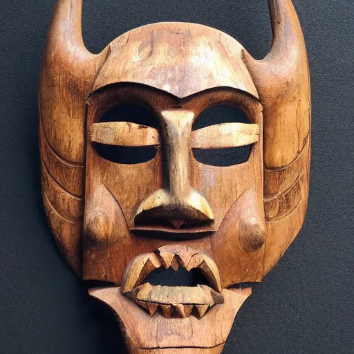 Prompt: symmetry!! ancient beautiful demon angle wooden mask