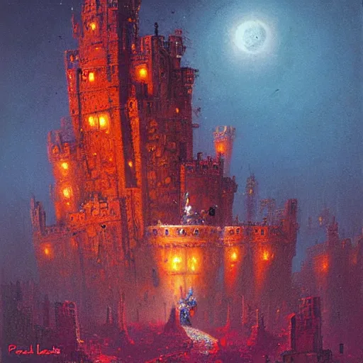 Prompt: a large walking castle by paul lehr