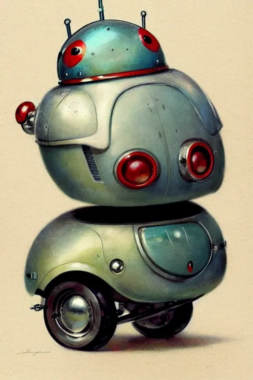 Image similar to ( ( ( ( ( 1 9 5 0 s retro future android robot fat robot ladybug wagon. muted colors., ) ) ) ) ) by jean - baptiste monge,!!!!!!!!!!!!!!!!!!!!!!!!!