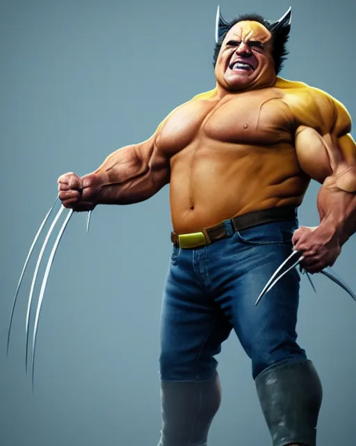 Image similar to danny devito as wolverine, full body portrait, oil on canvas, octane render, trending on artstation