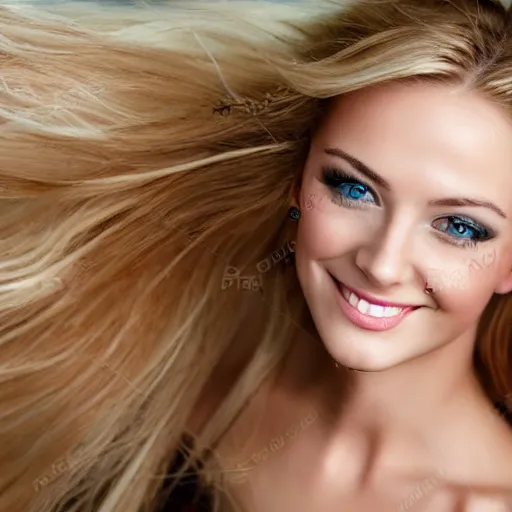 Image similar to closeup very beautiful blonde female looking at l 9 6 a 1 with mischievous smile and happy eyes