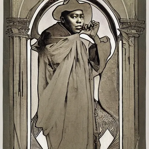 Image similar to charlie parker by hieronymus bosch alphonse mucha