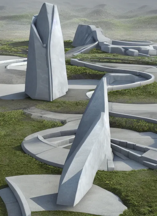 Prompt: highly detailed realistic architecture 3 d render of a futurisctic stele monument made from little atomiums standing near a highway, archdaily, made in unreal engine 4 octane render
