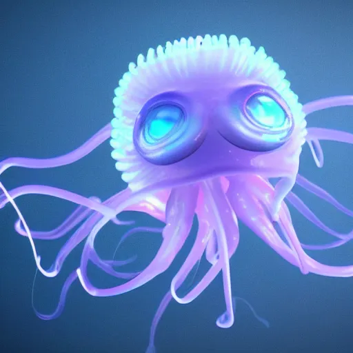 Prompt: cute alien jellyfish creature character concept iridescent luminescent photo realistic detailed 3d render 4k