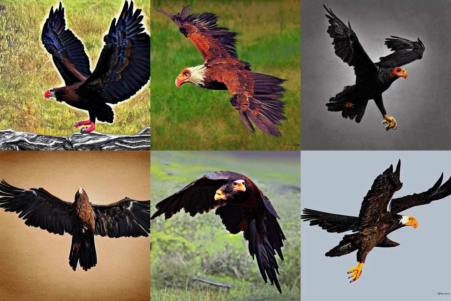 Prompt: A bateleur eagle, wings spread, dramatic digital art