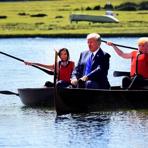 Prompt: joe biden and donald trump in a rowboat