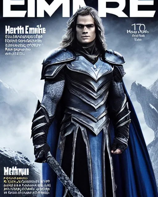 Prompt: promotional image of Henry Cavill as Arthas Menethil on the cover of Empire Magazine