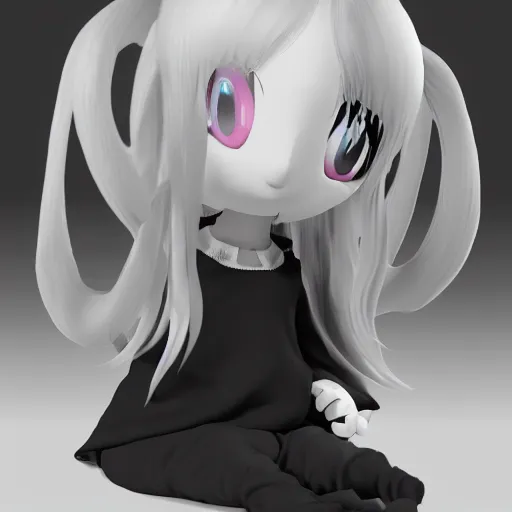 Prompt: cute fumo plush of a nightmare girl with hundreds of shadowy tendrils, vray render, black and white