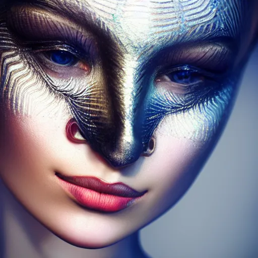 Image similar to a close up of a person wearing a mask, a photorealistic painting by csaba markus, shutterstock contest winner, art photography, behance hd, daz 3 d, androgynous