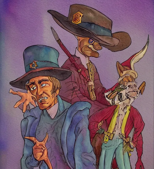 Image similar to a watercolor ink painting of scooby - doo as a wizard / sheriff in the style of jean giraud in the style of moebius trending on artstation deviantart pinterest detailed realistic hd 8 k high resolution