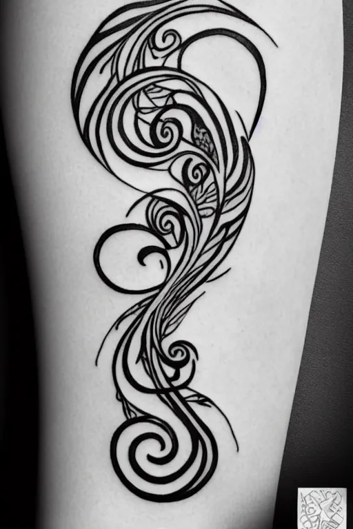 Prompt: a simple art nouveau tattoo design of birds flying in a 8 spiral, black ink, logo