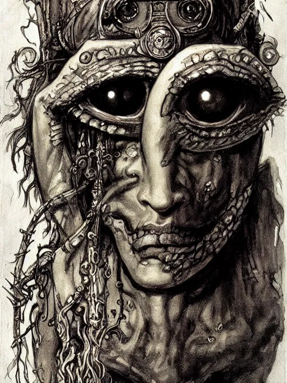 Prompt: one-eyed single-eyed 1-eyed fantasy Greek Cyclops concept art with one huge eye. Extremely high detail, details, realistic, fantasy art, solo, masterpiece, portrait painting, saturated colors, art by Arthur Rackham, Muzinabu