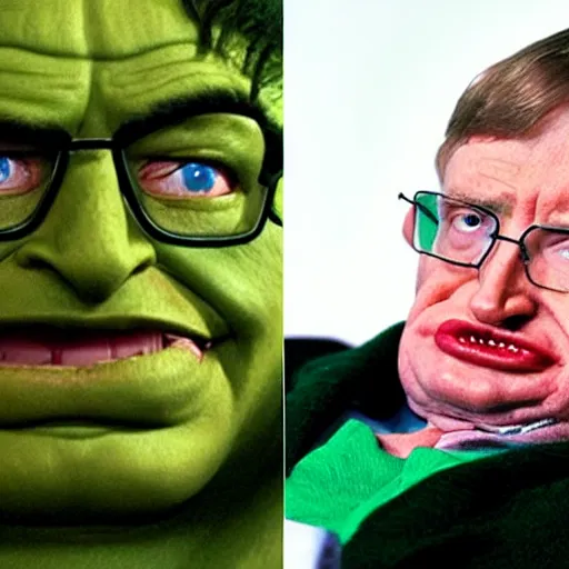 Image similar to stephen hawking cosplaying as the hulk, muscly stephen hawking wearing a hulk costume, bill gates jacked beefy cosplay award winner