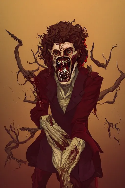 Image similar to count chocula in sleepy hollow, full body, big two toned eyes, teeth gritted, horror, intricate details, cinematic, epic, realistic, anatomy, tomer hanuka, uplight, artstation, photorealistic, scary