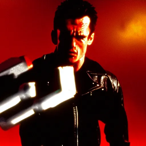 Prompt: cinematic still from terminator 2 : judgement day with the terminator t - 8 0 0 played by rocky iv
